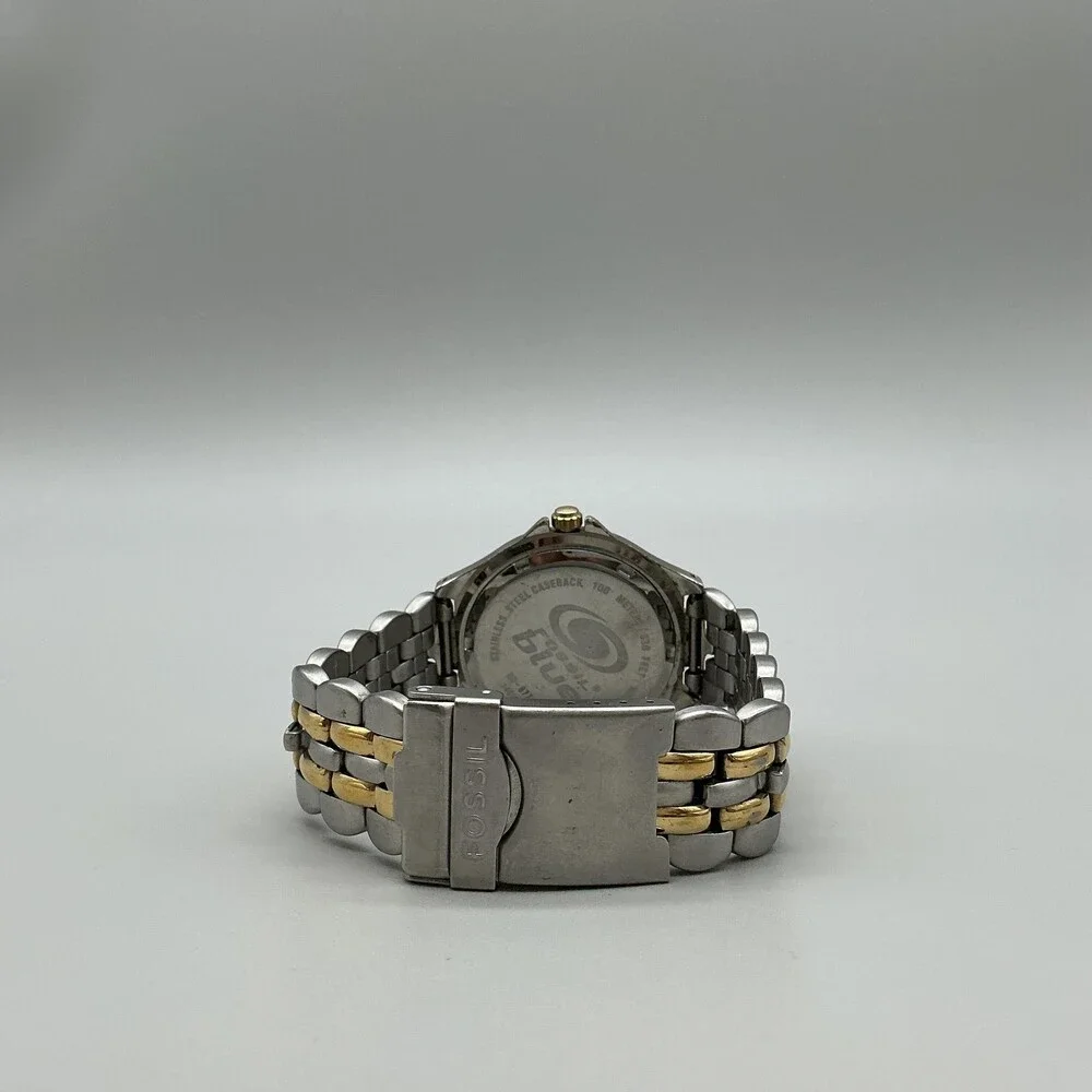 Vintage Fossil Blue BQ-8774 Mens Watch 40mm Two Tone Bracelet New Battery 7.5